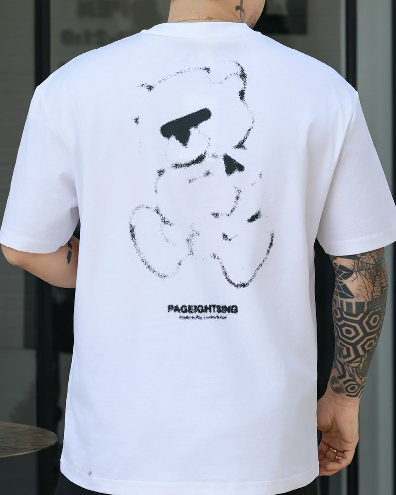 4XL-8XL Big & Tall Men's Daily Casual Embroidered Bear Printed Cotton Round Neck Short Sleeve T-Shirt