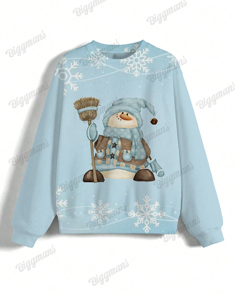 Women's Plus Size Retro Snowman Snowflake Print Long Sleeve Sweatshirt