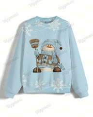 Women's Plus Size Retro Snowman Snowflake Print Long Sleeve Sweatshirt