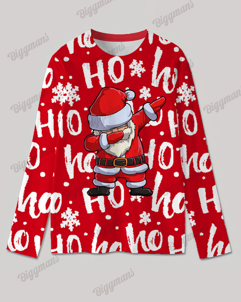 Men's Plus Size Santa Claus Funny Red Letter Print Long Sleeve T-Shirt Trousers Suit