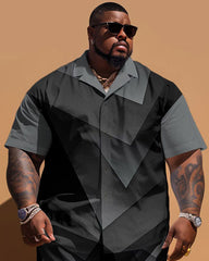 Big Men's Simple Geometric Print Short Sleeve Shirt Shorts Set