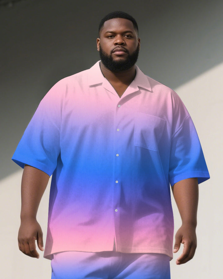 Big Men's Violet Theme Gradient Effect 2-Piece Short Sleeve Shirt and Shorts Suit