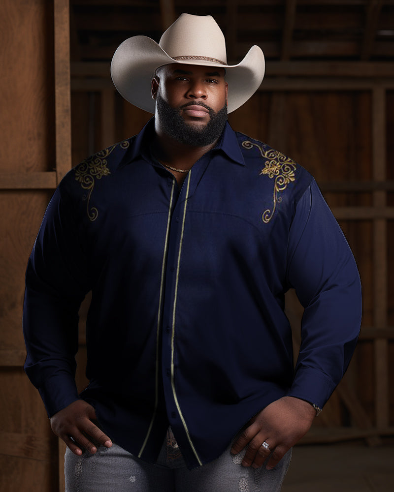 Men's Big & Tall Western Denim Lapel Rocker Long Sleeve Shirt