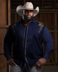 Men's Big & Tall Western Denim Lapel Rocker Long Sleeve Shirt