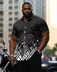 Men's Plus Size Business Gradient Geometric Print Short Sleeve Shirt Trousers Suit