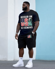 Big & Tall Men's Street Fashion Creative USA Flag Print Independence Day Crewneck T Shirt Shorts Suit