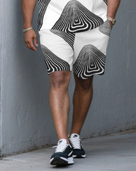Men's Plus Size Irregular Line Human Shape Outline Fashion Round Neck Short Sleeve T-shirt Shorts Suit