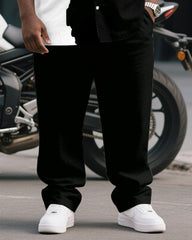 Men's Plus Size Business Black And White Color Block K Letter Printed Short Sleeve Shirt Trousers Suit