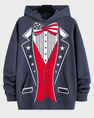 Men's Plus Size Navy Blue American Flag Design Suit Pattern Print Hoodie Set