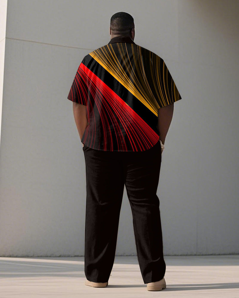 Men's Plus Size Yellow Red Color Block Line Geometric Printing Short Sleeve Shirt Trousers Suit