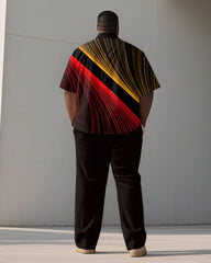 Men's Plus Size Yellow Red Color Block Line Geometric Printing Short Sleeve Shirt Trousers Suit