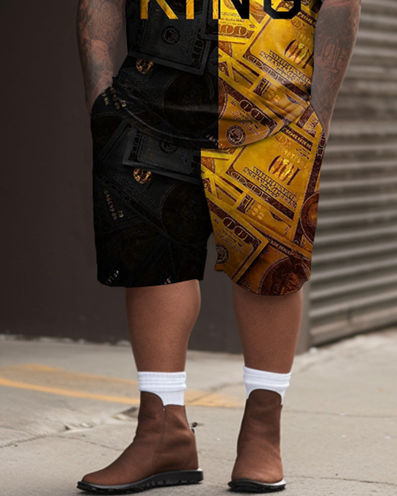 Street Casual Contrast Stitching King Crown Print Large Men's Set