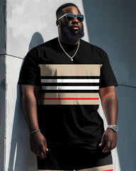 Big Guys Colorblock Striped Print T-Shirt Shorts Set