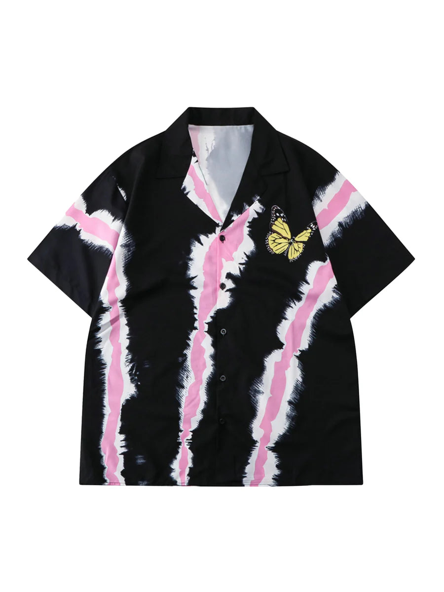 Big & Tall Men's Daily Leisure. Irregular Gradient Strip Print Shirt Shorts Suit
