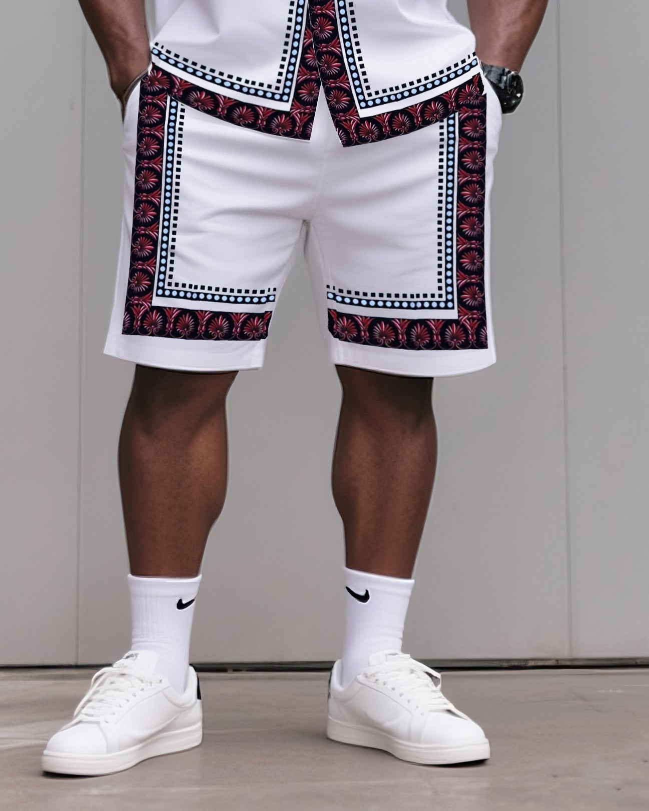 Big & Tall Men's Daily Leisure. Shirt Side Retro Versatile Print Shirt Shorts Suit