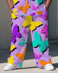 Big Men's Cartoon World Butterfly Silhouette Printed Casual Short-Sleeve Shirt Pants Sets
