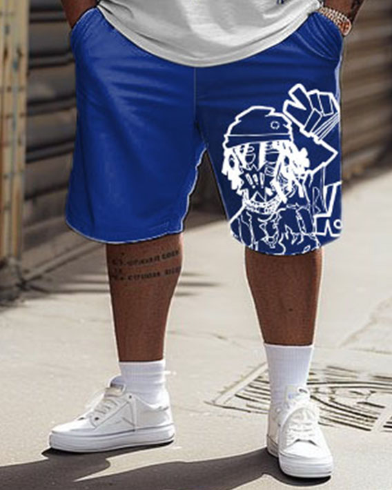 Men's Plus Size Street Casual Funny Bier Graffiti Print T-Shirt Shorts Suit