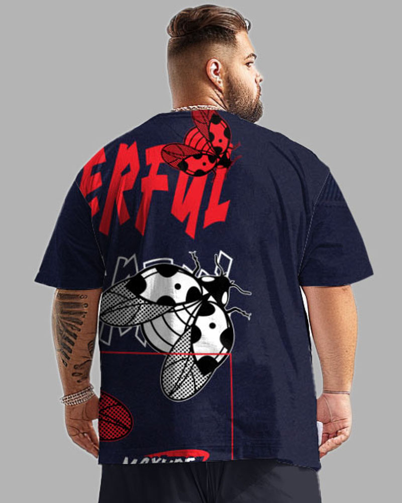 Front And Back Printed Letter Bee T-Shirt Shorts Suit Men's Plus Size