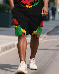 Men's Plus Size Juneteenth Fist Print Henley Collar Short Sleeve T-Shirt Shorts Suit