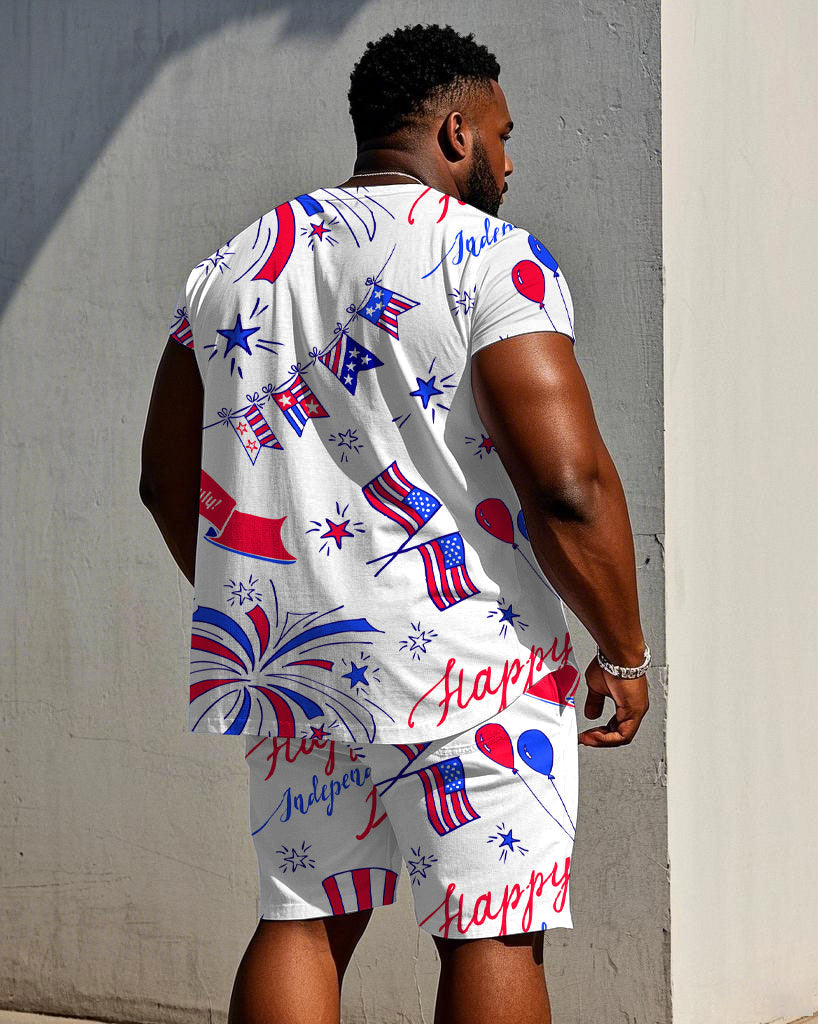 Men's Plus Size Celebrate Independence Day Short Sleeve T-Shirt Shorts Suit