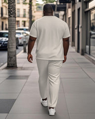 Men's Plus Size Black Apricot Colorblock Geometric Print Henry Collar T-Shirt Trousers Suit