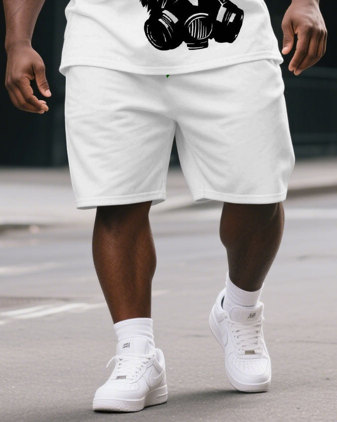 Men's Big & Tall Cartoon Three Gorillas Print Casual Short-Sleeved T-shirt and Short 2-piece Set