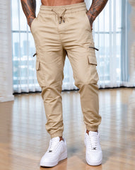 Men's Drawstring Elastic Waist Zipper Pockets Cargo Joggers