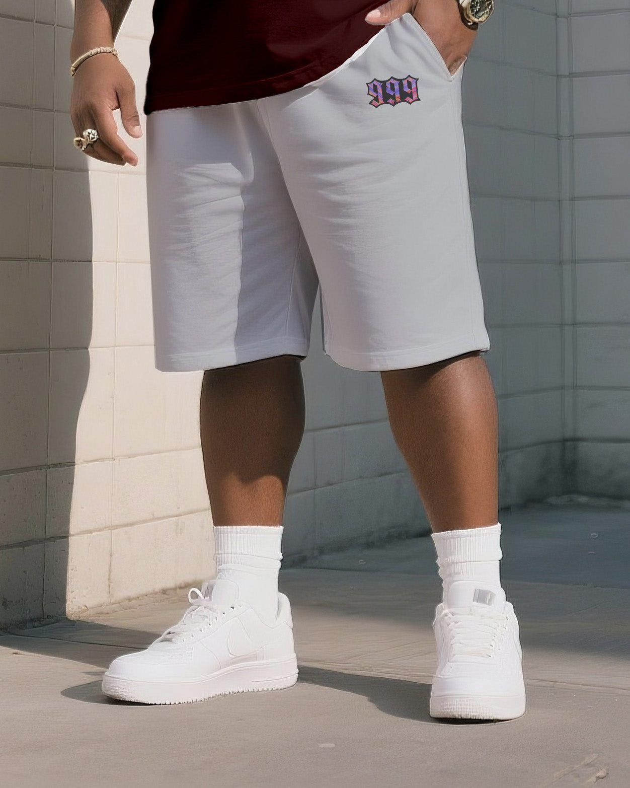 Big & Tall Men's Street Fashion Art Design Little Angel Crewneck T-Shirt Shorts Suit