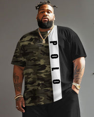 Men's Plus Size Street Fashion Camouflage Patchwork Letter Print T-Shirt Shorts Suit