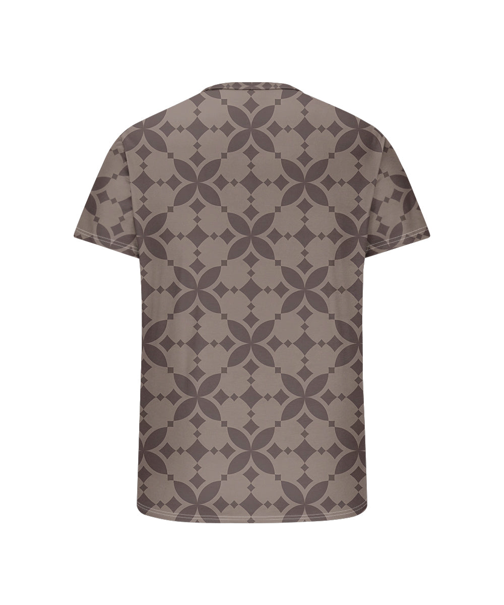 Men's Plus Size Daily Casual Brown Diamond Geometric Print Henley Collar Button Short Sleeve Tee