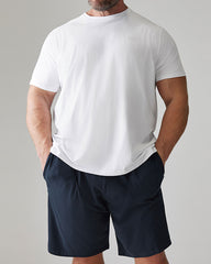 100% Cotton-White & Royal Blue Suit Short Sleeve T-Shirt Shorts Suit Men's Plus Size