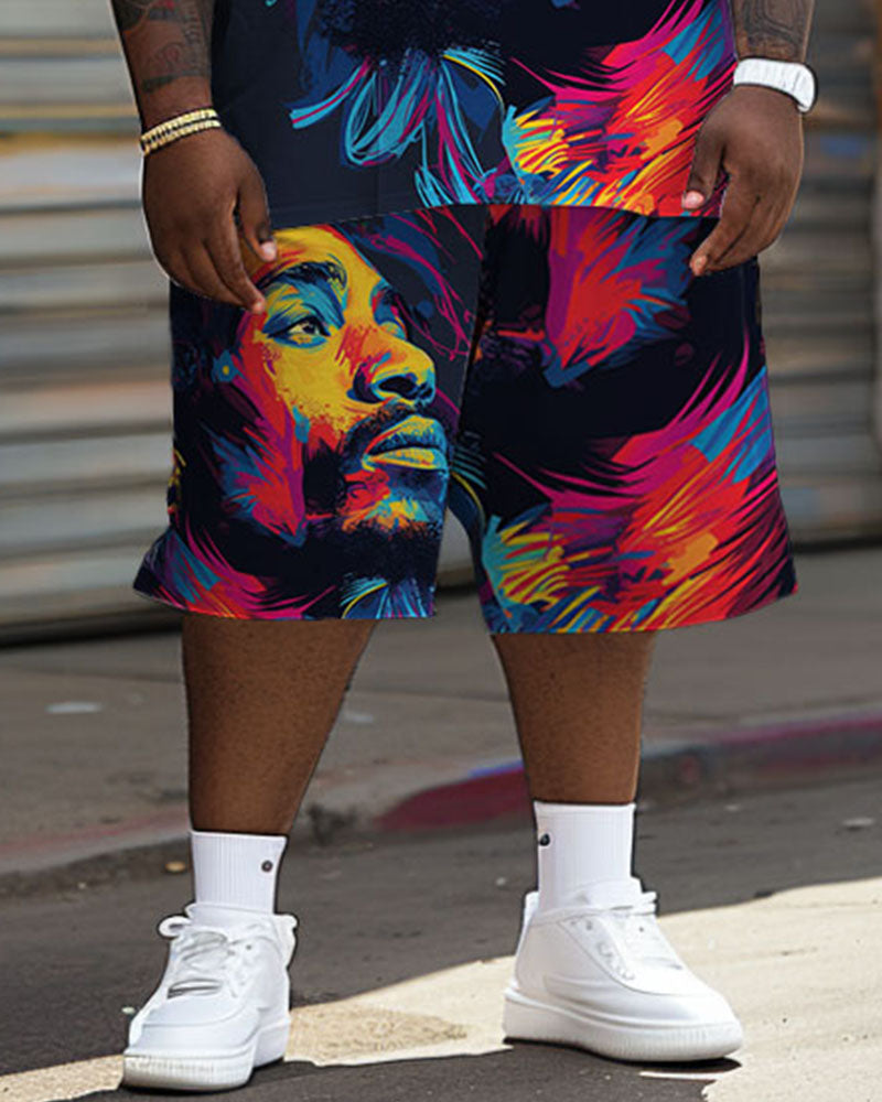Men's Big & Tall Street Fashion Pop Art Tribute Singer Print T-Shirt Shorts Set