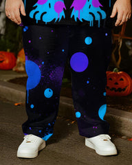 Big & Tall Men's Halloween Blue Polo Dot Plush Graffiti Cosplay Printed T-Shirt Trousers Suit