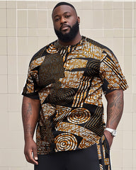 Big Boy Essential Retro African Impression Totem Print Short Sleeve Trousers Suit