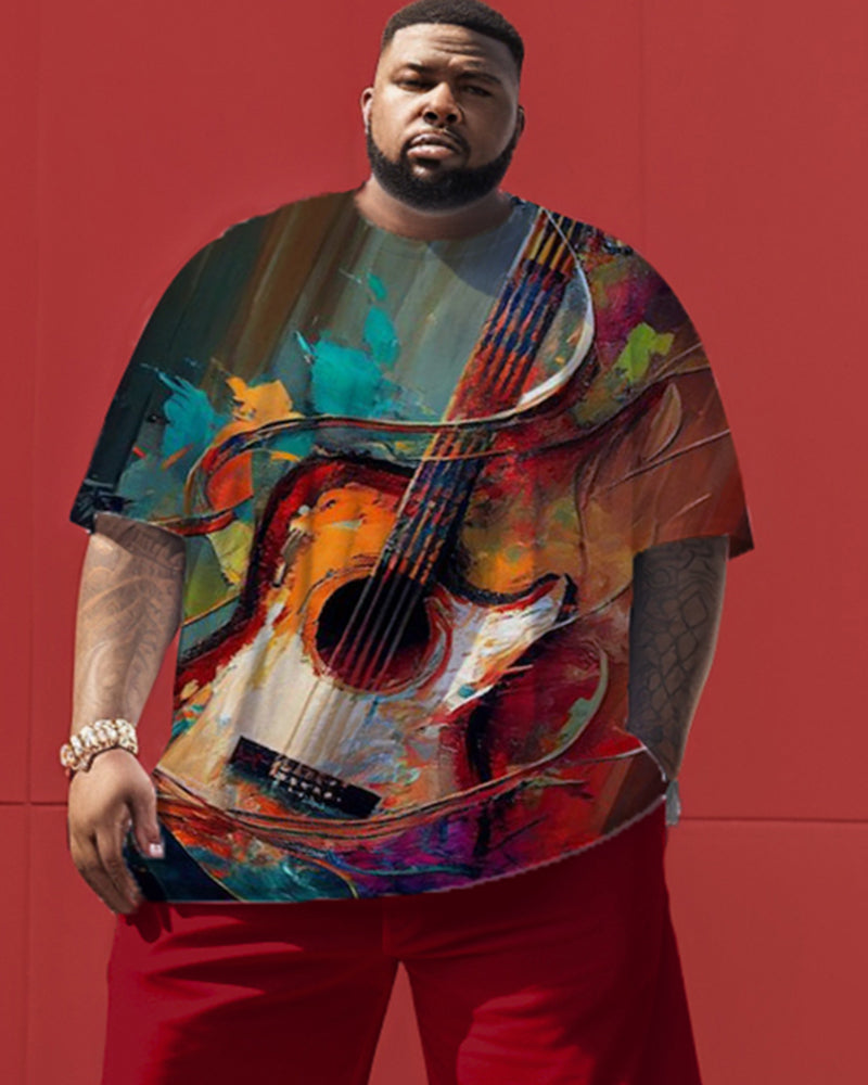 Oil Painting Guitar Print Men's Large Size Suit