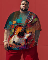 Oil Painting Guitar Print Men's Large Size Suit