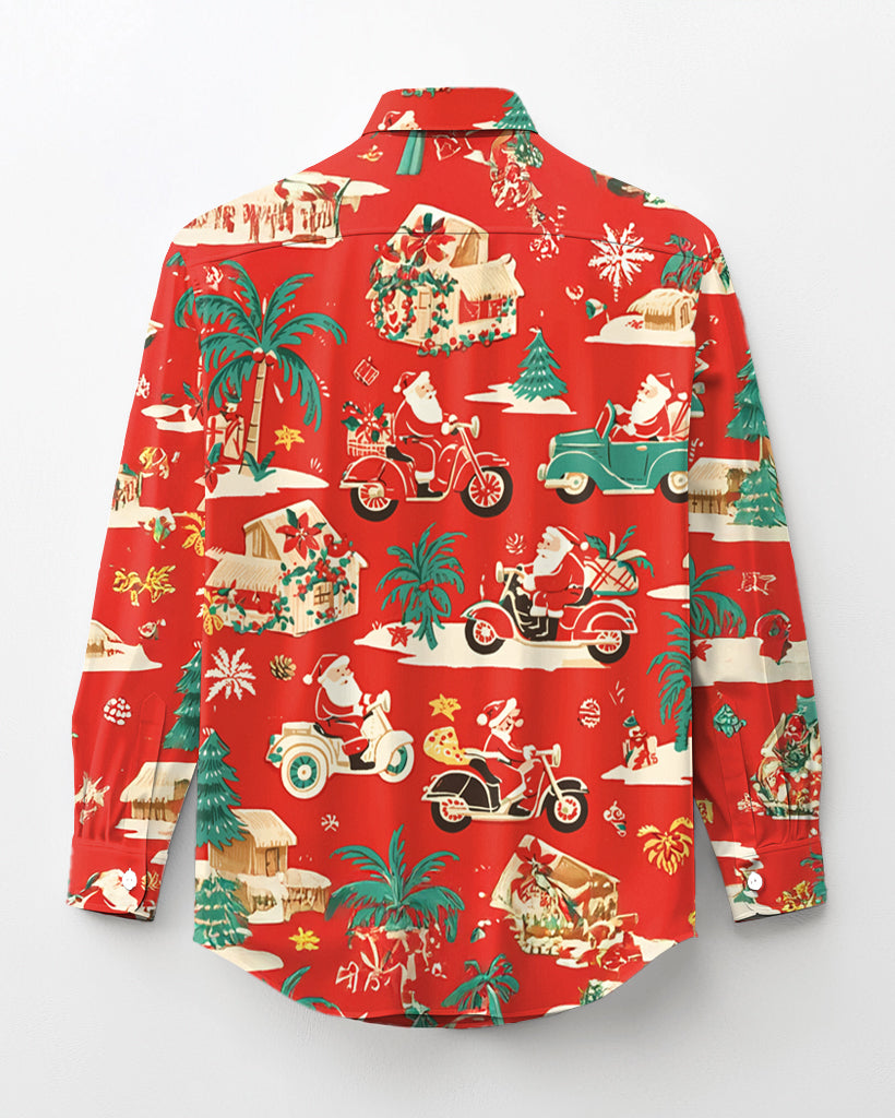 Christmas-Men's Plus Size Cotton Long Sleeve Lapel Shirt