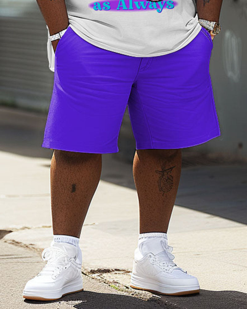 Men's Plus Size Crew Neck T-Shirt and Shorts Set with Bear Letter Print