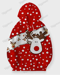 Big and Tall Men's Christmas Red Elk Dot Print Hoodie Set