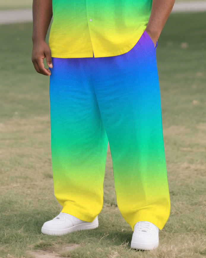 Big Men's Colorful Rainbow Gradient Style Outdoor Short-Sleeve Shirt Pants 2-piece Sets