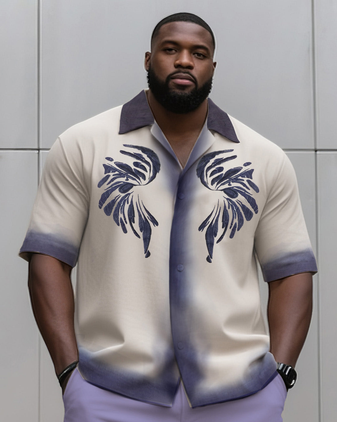 Big & Tall Men's Daily Leisure. Artistic Gradient Creative Print Shirt Shorts Suit