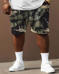 Street Style Dinosaur Camo Colorblock Print Large Men's Suit