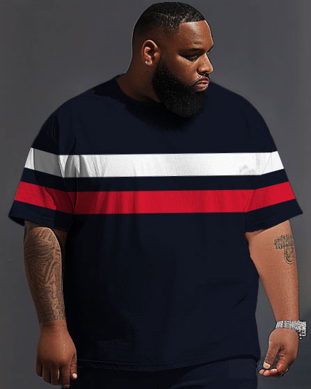 Street Simple Striped Contrast Print Large Men's Suit