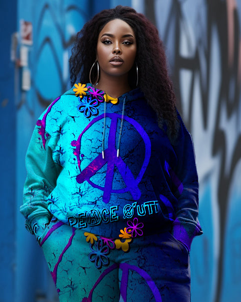 Women's Big and Tall Blue Floral Peace Hoodie Set (Pack of 2)
