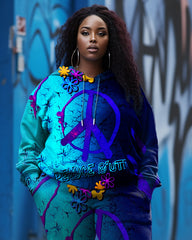 Women's Big and Tall Blue Floral Peace Hoodie Set (Pack of 2)
