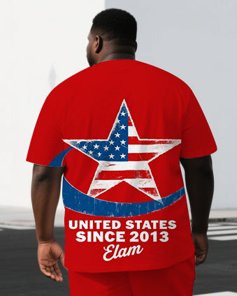 Big & Tall Men's Independence Day Stars United States Back Print Short-Sleeve T-shirt Shorts Set
