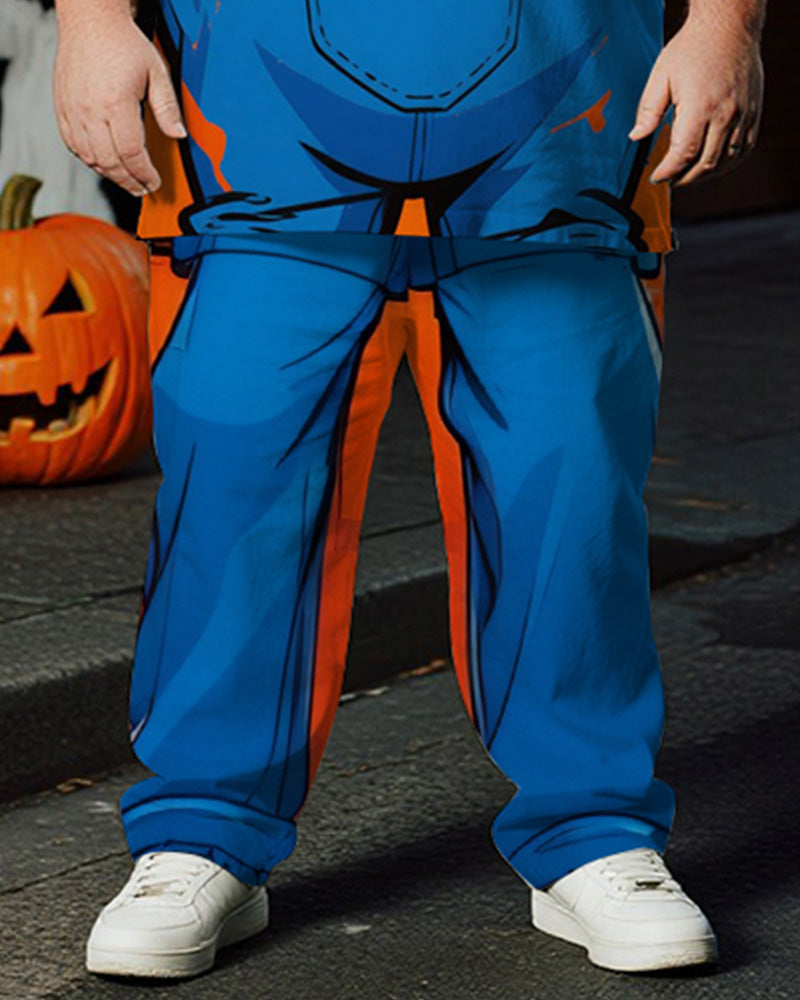 Big & Tall Men's Halloween Pumpkin Bib Pants Cosplay Printed T-Shirt Pants Suit