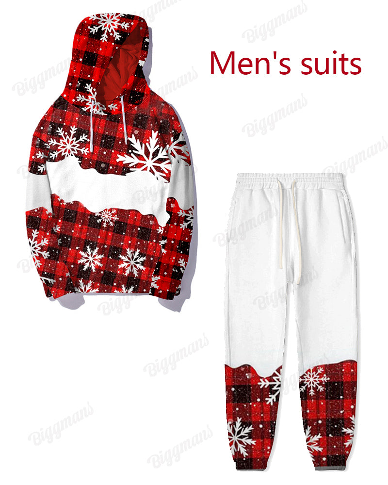 Couple Matching Big & Tall Christmas Snowflake Plaid Hoodie Pants Set
