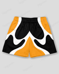 Plus Size Men's Black And Yellow Geometric Print Sports Mesh Quick-Dry Shorts