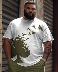 Men's Plus Size Street Casual Bird Print T-Shirt Shorts Suit